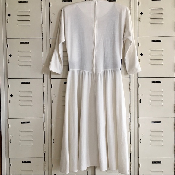 Vintage wool blend Tradition Sears cream and navy blue batwing midi dress size 8 - Picture 9 of 16